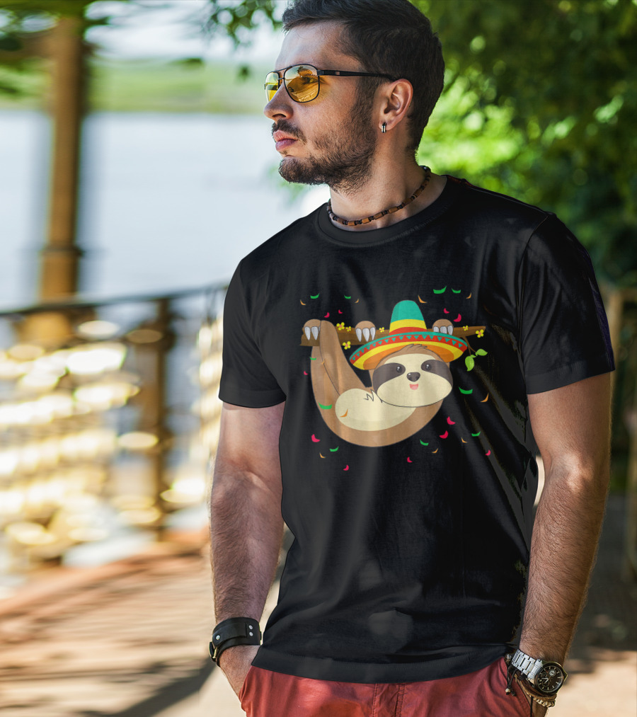 Cute Lazy Sloth With Sombrero For Cinco De Mayo 5th Of May T-Shirt