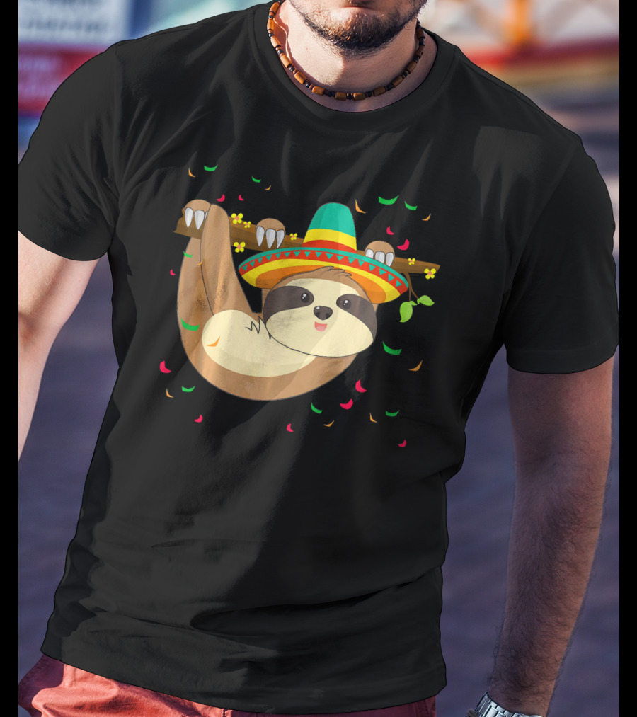 Cute Lazy Sloth With Sombrero For Cinco De Mayo 5th Of May T-Shirt