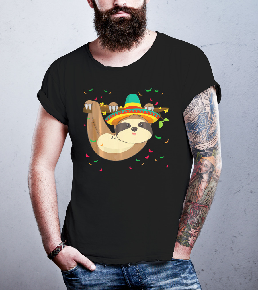 Cute Lazy Sloth With Sombrero For Cinco De Mayo 5th Of May T-Shirt