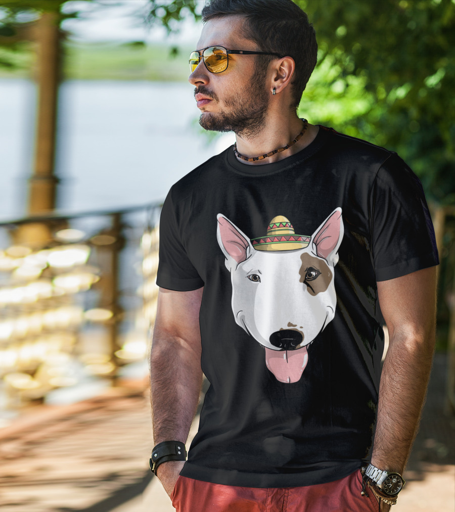 Bull Terrier Dog Sombrero Fiesta Cinco De Mayo T-Shirt