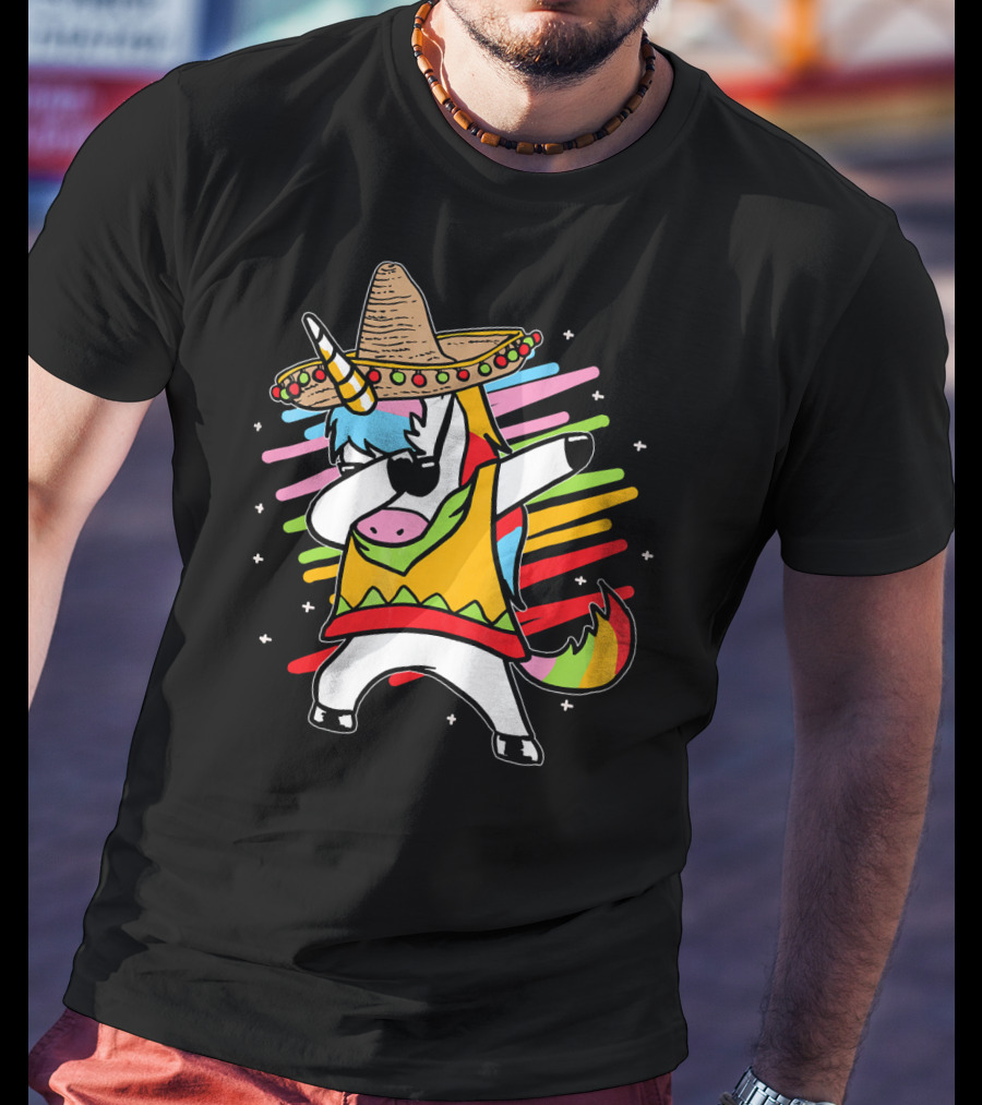 Dabbing Unicorn Cinco De Mayo Sombrero Rainbow Mexican Colors T-Shirt