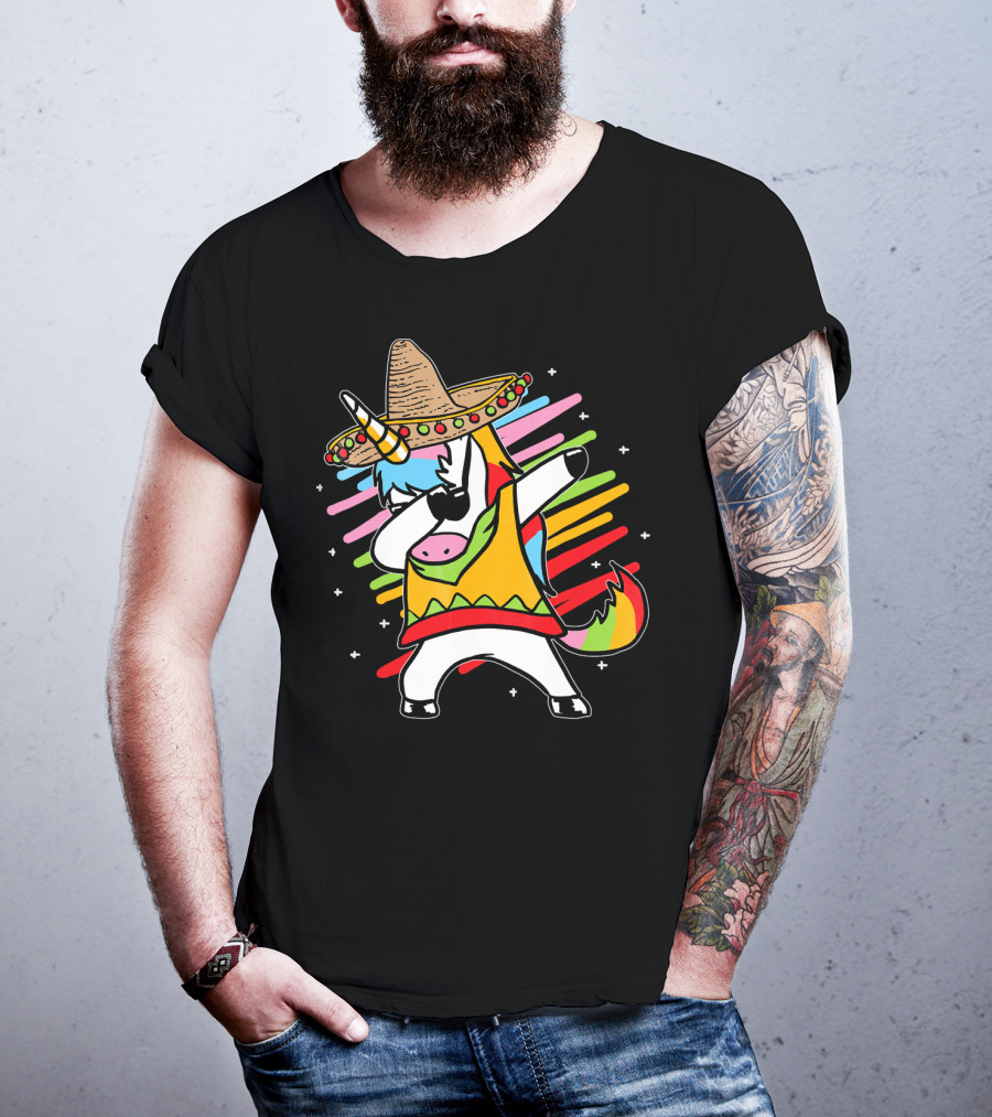 Dabbing Unicorn Cinco De Mayo Sombrero Rainbow Mexican Colors T-Shirt