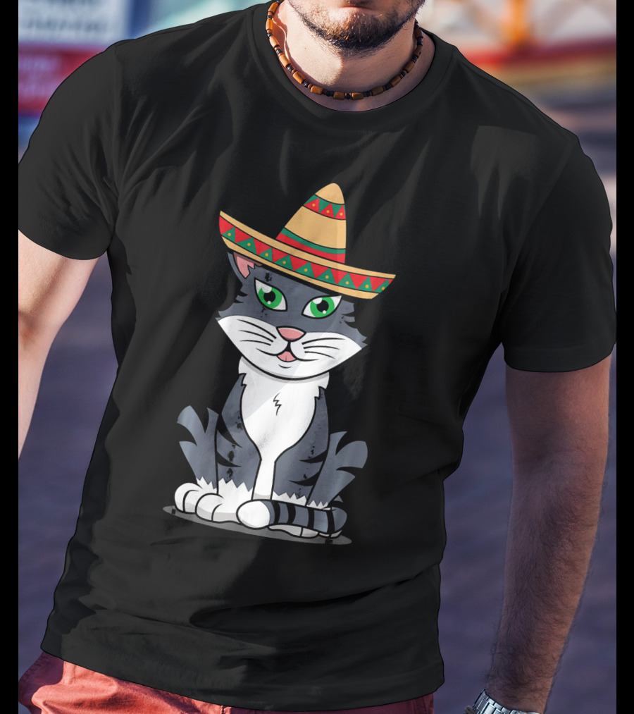 Cinco De Mayo Cat Happy With Sombrero T-Shirt