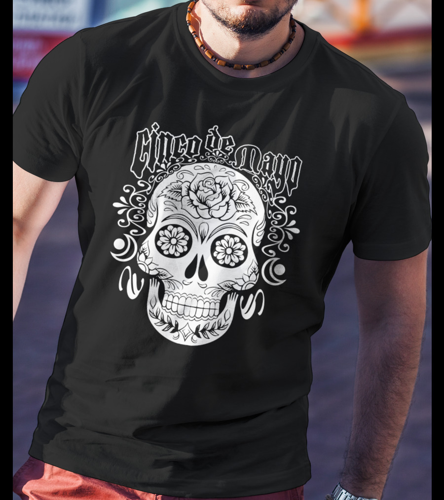 Cinco De Mayo Sugar Skull With Floral Decorations T-Shirt