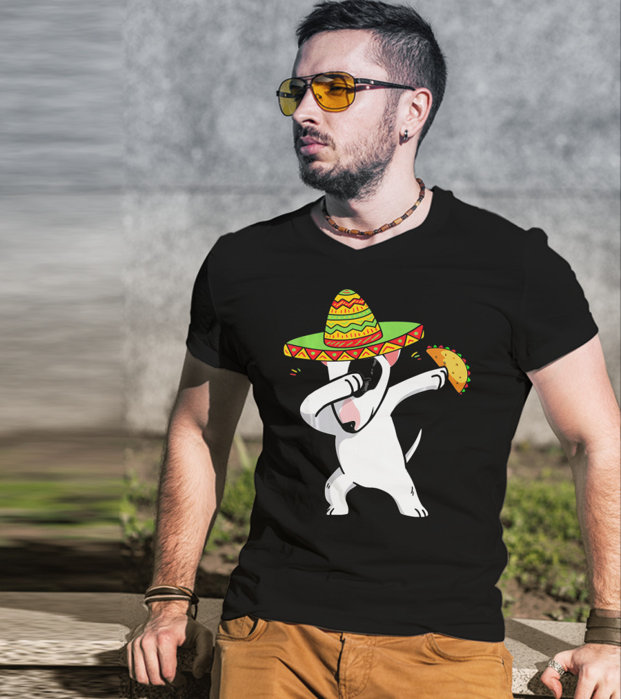 English Bull Terrier Dabbing With Sombrero And Taco T-Shirt