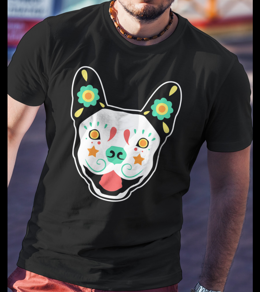 French Bulldog Sugar Skull Dia De Los Muertos T-Shirt