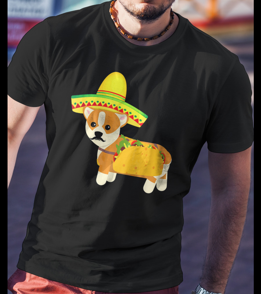 Funny Mexican Corgi In Sombrero Taco Cinco De Mayo T-Shirt