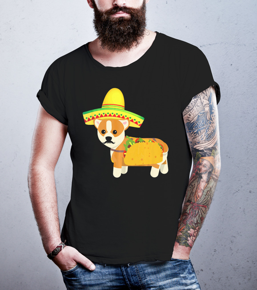 Funny Mexican Corgi In Sombrero Taco Cinco De Mayo T-Shirt