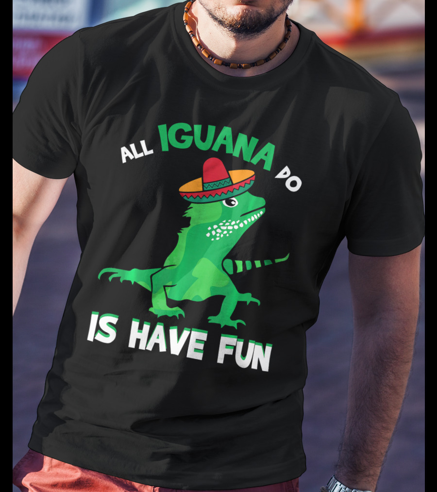 All Iguana Do Is Have Fun Iguana Wearing Sombrero Cinco De Mayo T-Shirt