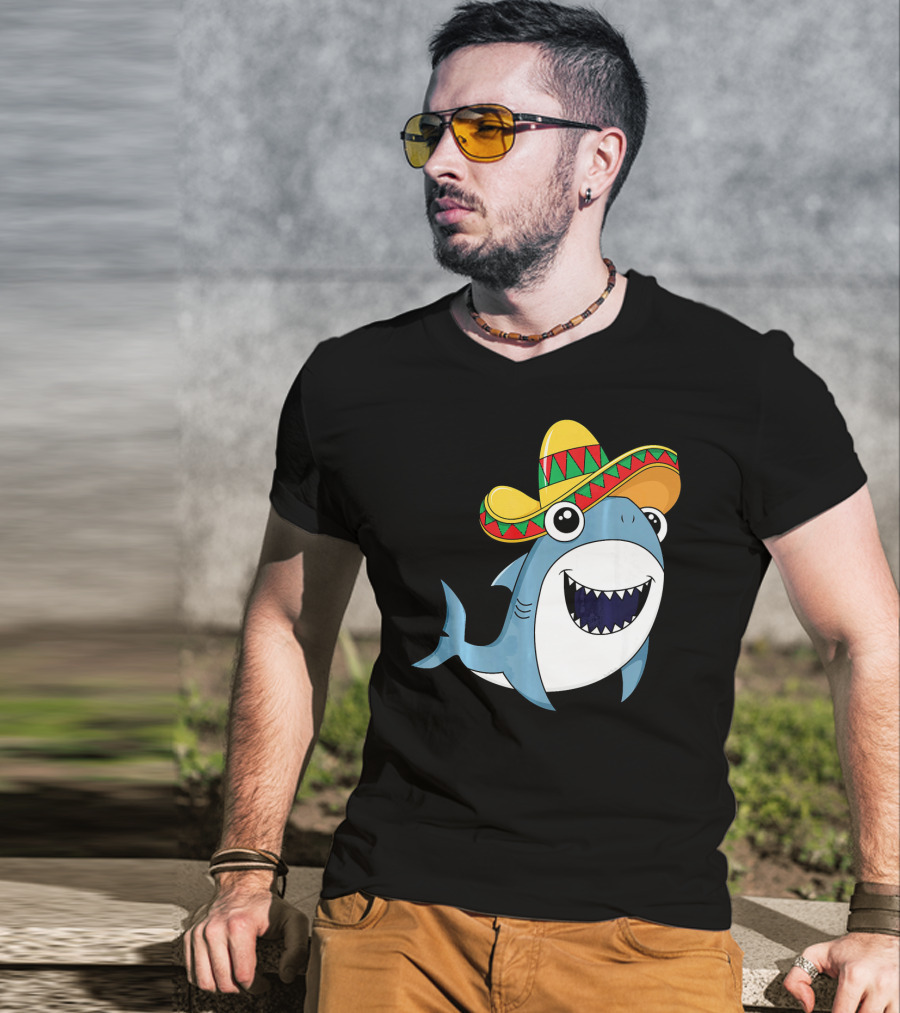 Kids Cinco De Mayo Sombrero Shark Boys Me T-Shirt