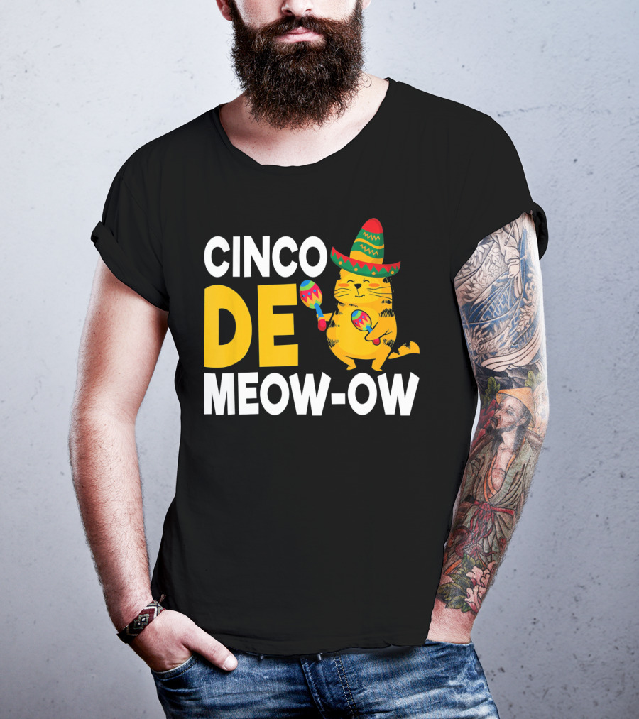 Cinco De Mayo Cat Sombrero Maracas Meow-Ow T-Shirt