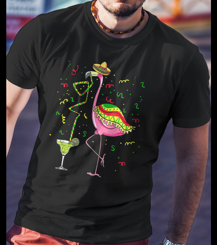 Cinco De Mayo Pink Flamingo Sombrero Margarita T-Shirt