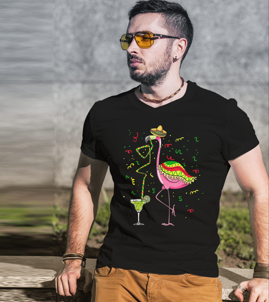 Cinco De Mayo Pink Flamingo Sombrero Margarita T-Shirt