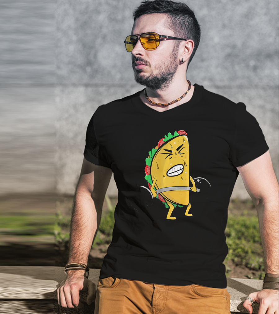 Funny Spanish Weightlifting Taco With Determined Expression T-Shirt