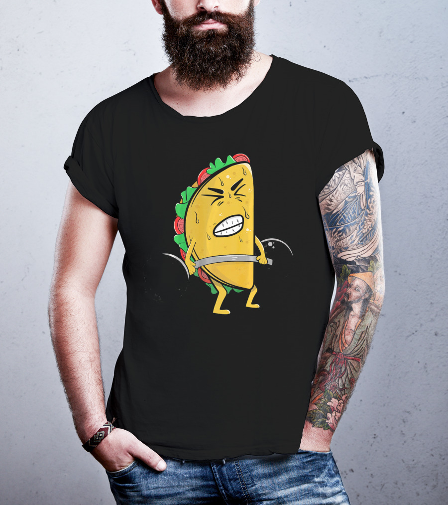 Funny Spanish Weightlifting Taco With Determined Expression T-Shirt