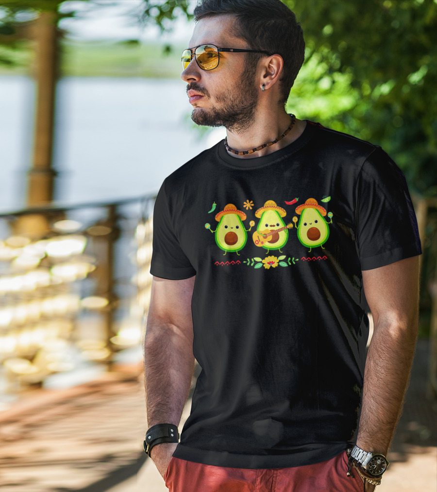 Cinco De Mayo Avocado Trio With Sombreros And Maracas T-Shirt