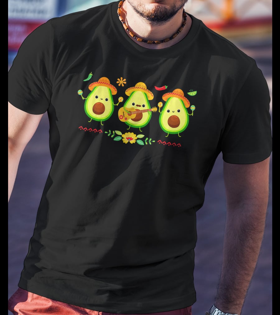 Cinco De Mayo Avocado Trio With Sombreros And Maracas T-Shirt