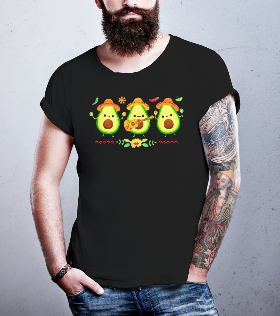 Cinco De Mayo Avocado Trio With Sombreros And Maracas T-Shirt