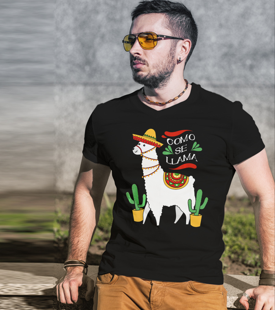 Como Se Llama Cactus Cute Llama With Sombrero Cinco De Mayo T-Shirt