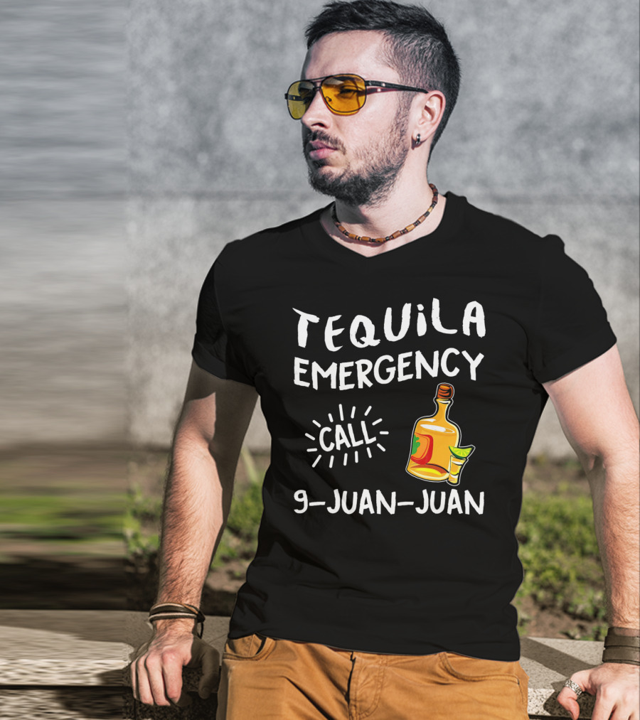 Tequila Emergency Call 9 Juan Juan With Bottle And Lime T-Shirt