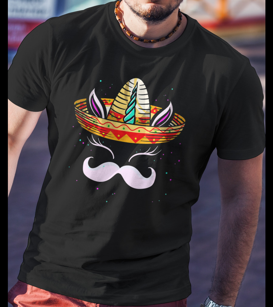 Cinco De Mayo Sombrero Unicorn Face Fantasy Anim T-Shirt