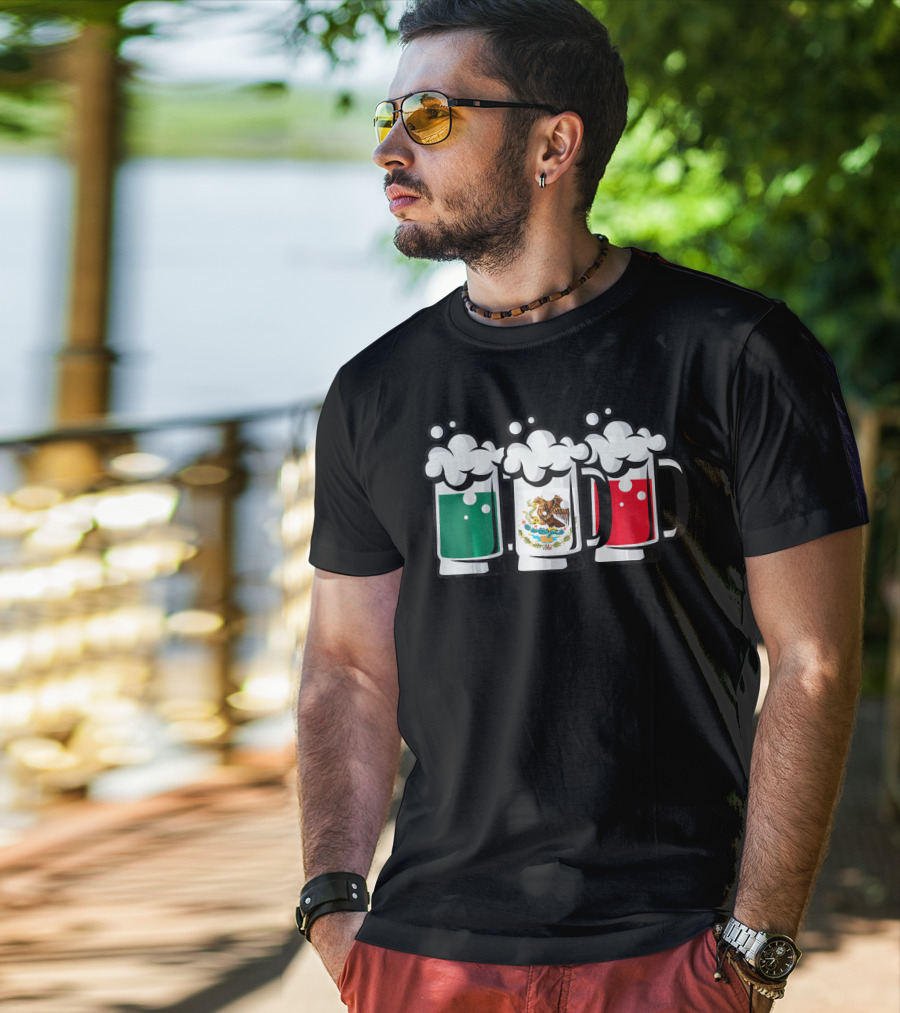 Mexican Flag Beer Glasses Cinco De Mayo T-Shirt