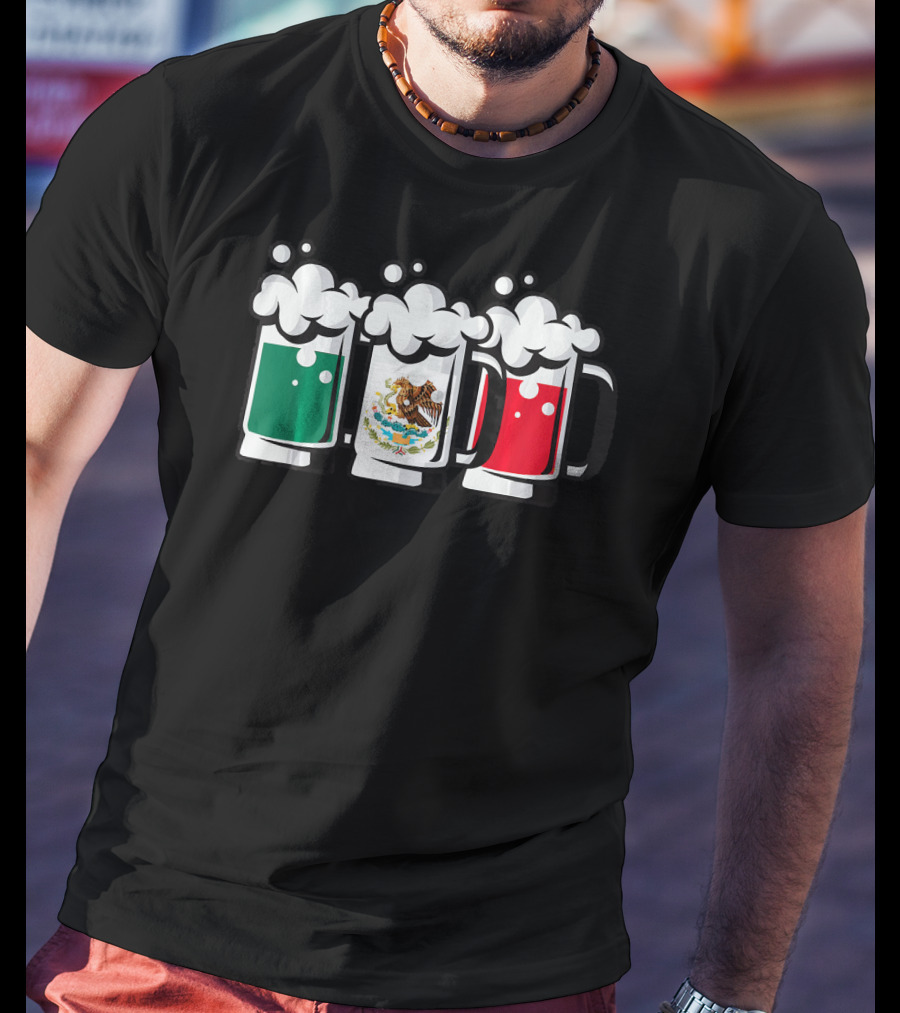 Mexican Flag Beer Glasses Cinco De Mayo T-Shirt