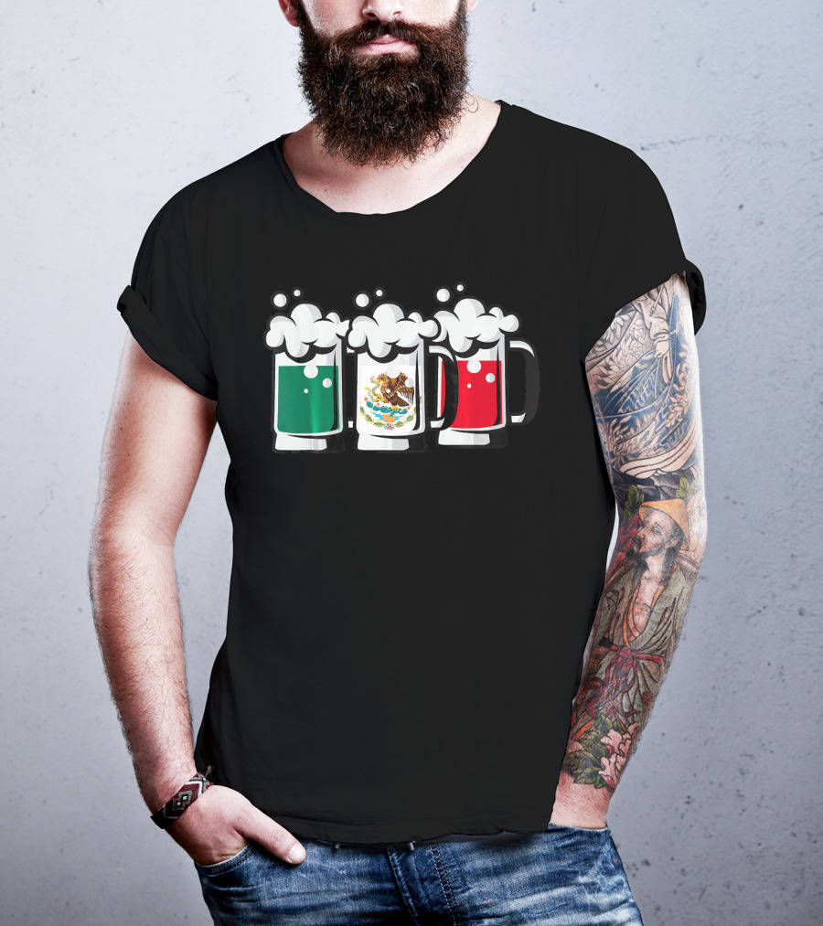 Mexican Flag Beer Glasses Cinco De Mayo T-Shirt