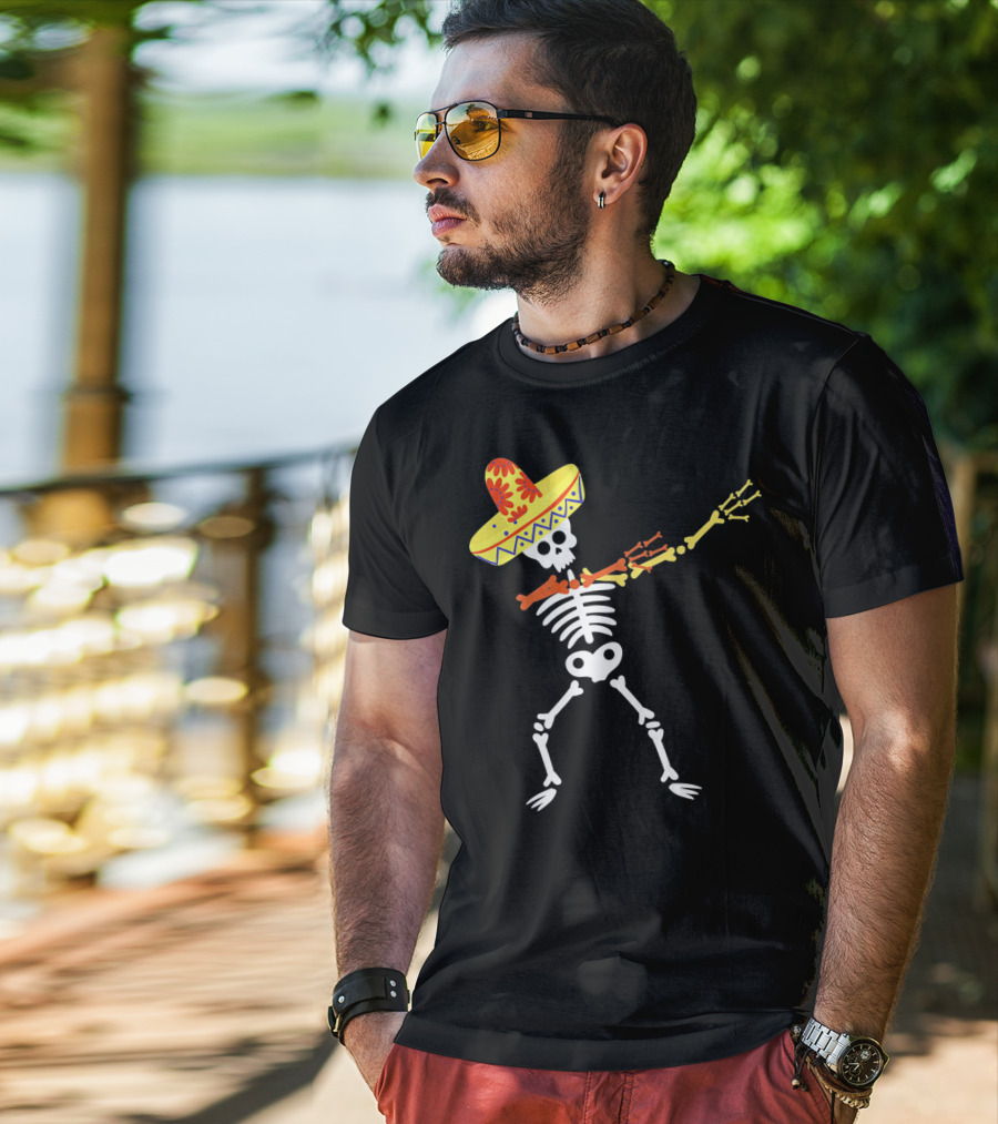 Cinco De Mayo Sombrero Dabbing Skeleton Skull T-Shirt