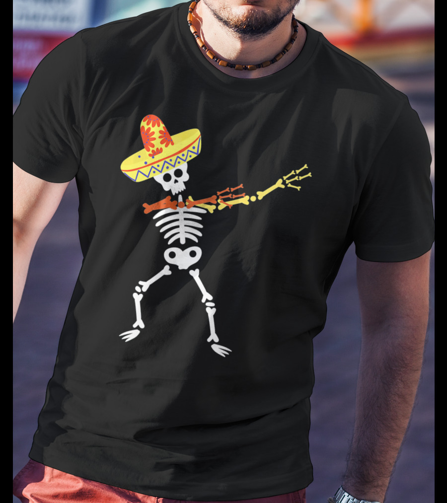 Cinco De Mayo Sombrero Dabbing Skeleton Skull T-Shirt