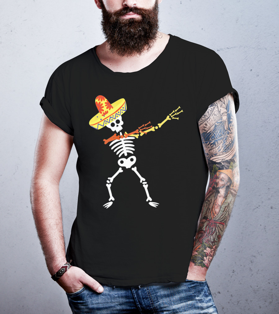 Cinco De Mayo Sombrero Dabbing Skeleton Skull T-Shirt