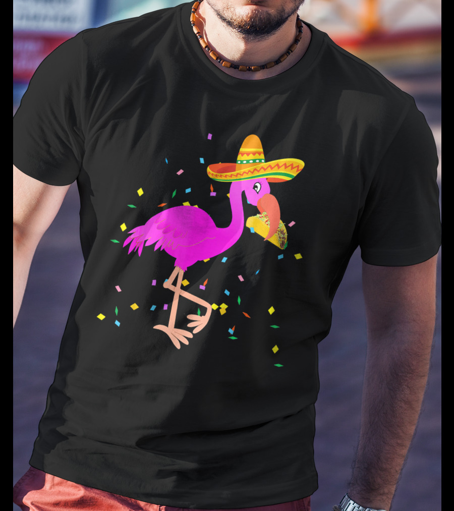 Pink Flamingo Sombrero Taco Mexican Cinco Fiesta T-Shirt