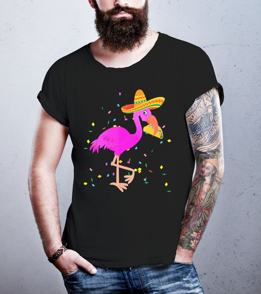 Pink Flamingo Sombrero Taco Mexican Cinco Fiesta T-Shirt