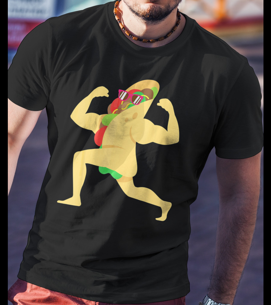 Muscle Beach Taco Funny Mexican Cinco De Mayo Flexing Bodybuilder T-Shirt