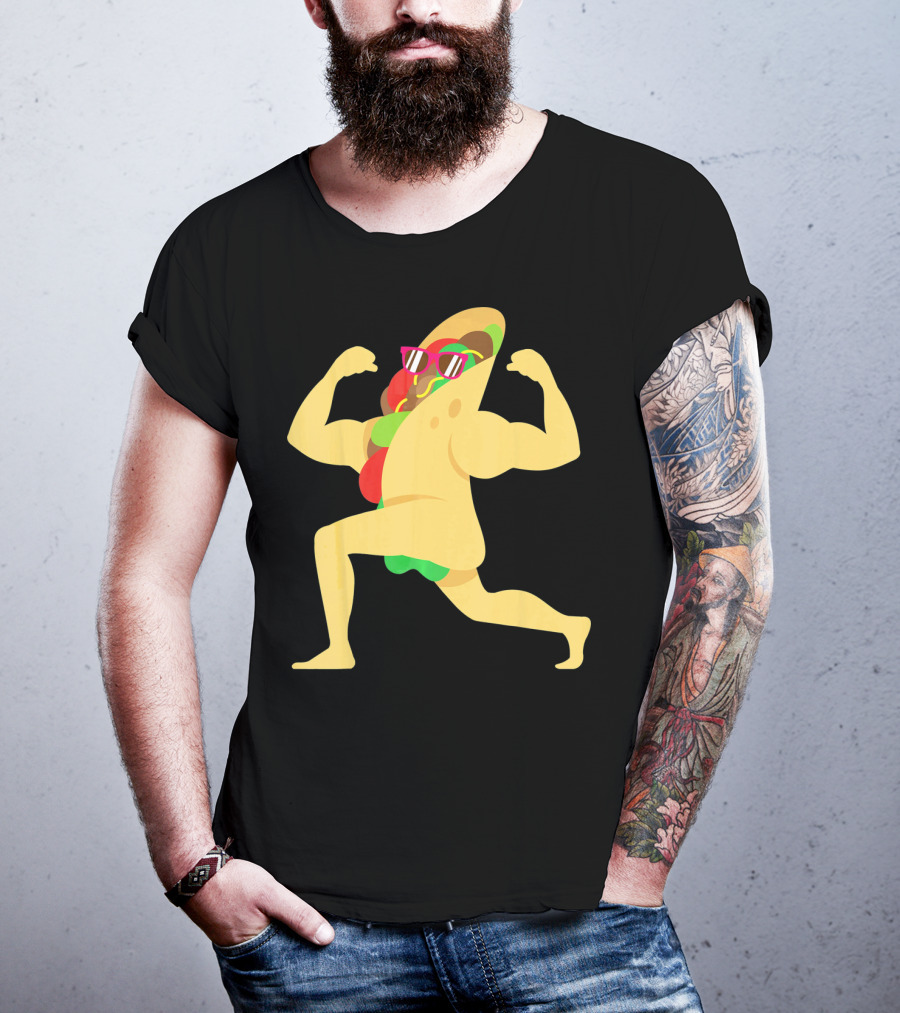 Muscle Beach Taco Funny Mexican Cinco De Mayo Flexing Bodybuilder T-Shirt