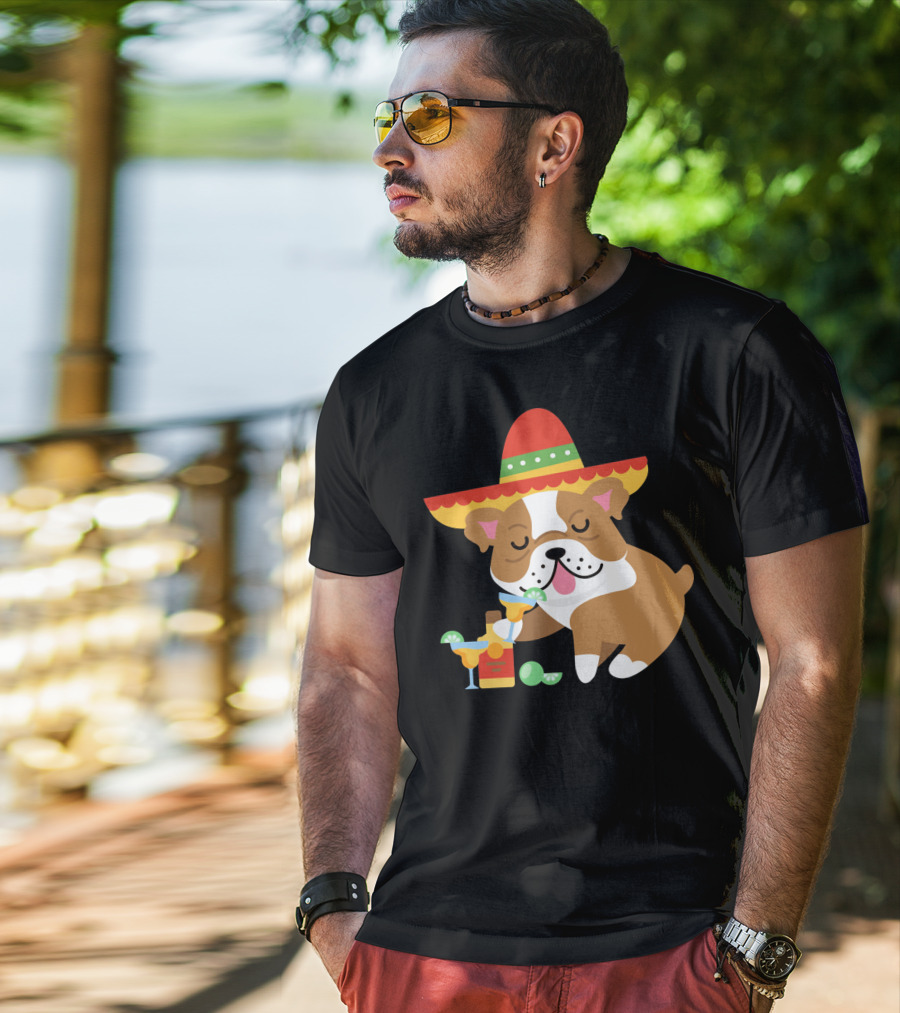 Bulldog Margarita Funny Mexican Sombrero Dog Cinc Party T-Shirt