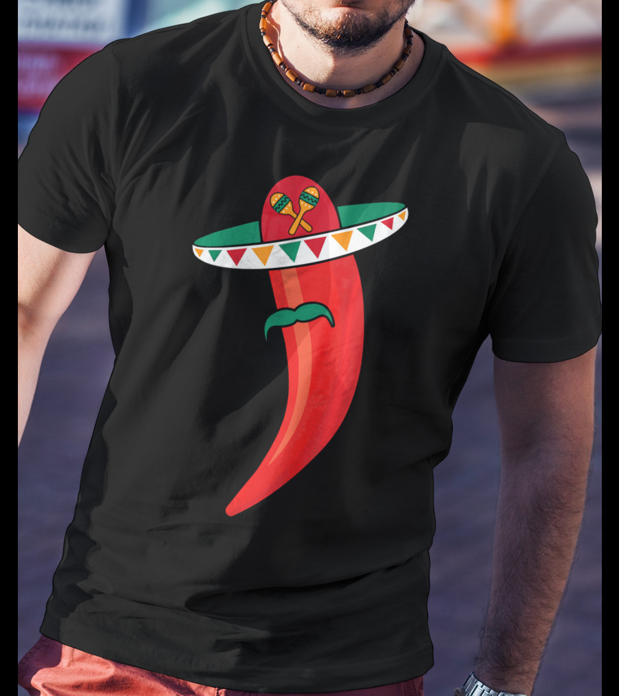 Sombrero Mustache Chili Pepper With Maracas T-Shirt
