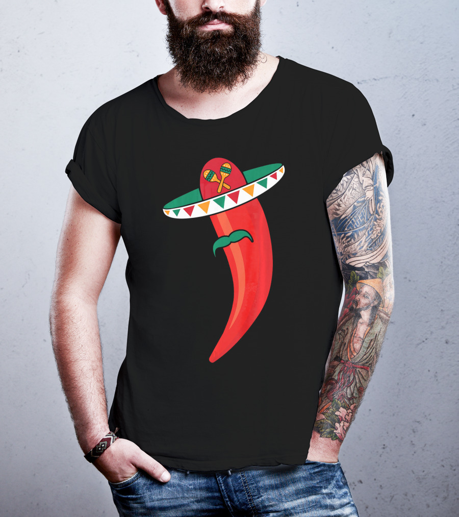 Sombrero Mustache Chili Pepper With Maracas T-Shirt