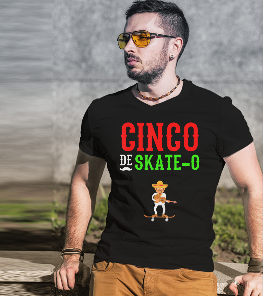 CINCO DE SKATE-O Funny Mexico Skateboarding T-Shirt