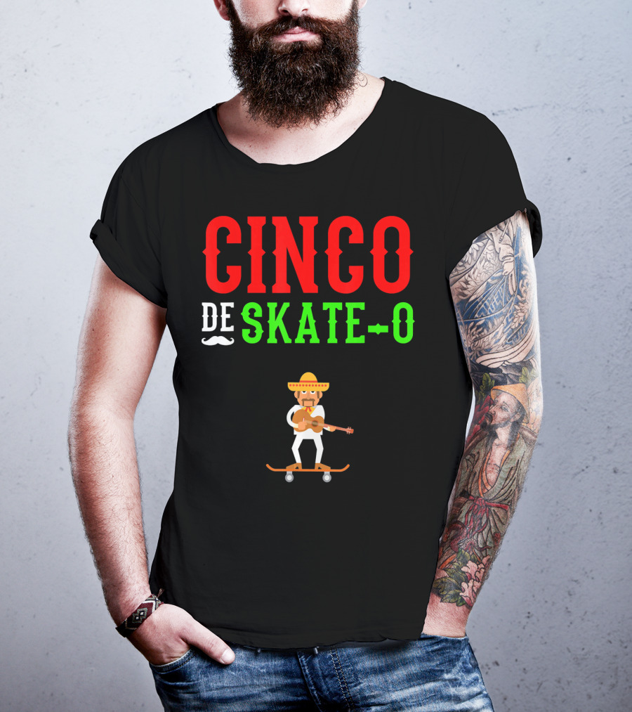 CINCO DE SKATE-O Funny Mexico Skateboarding T-Shirt