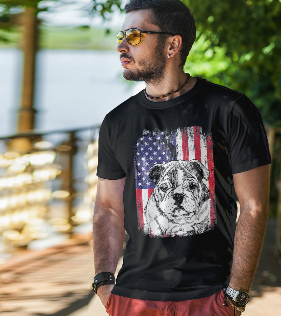 Patriotic American Flag Bulldog T-Shirt