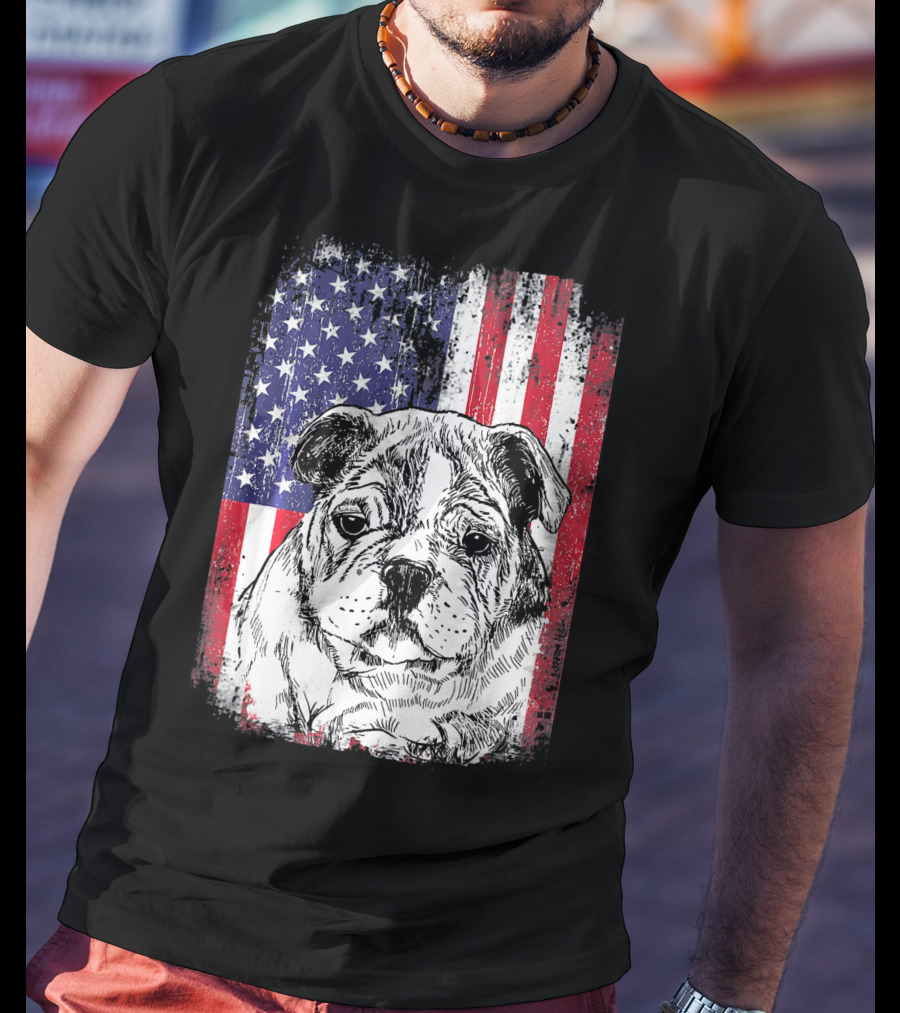 Patriotic American Flag Bulldog T-Shirt