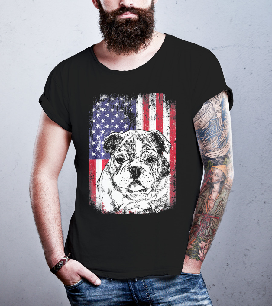 Patriotic American Flag Bulldog T-Shirt