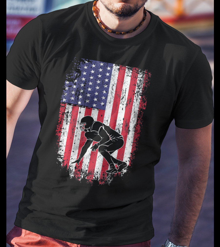 Football Lineman American Flag Vintage Grunge T-Shirt