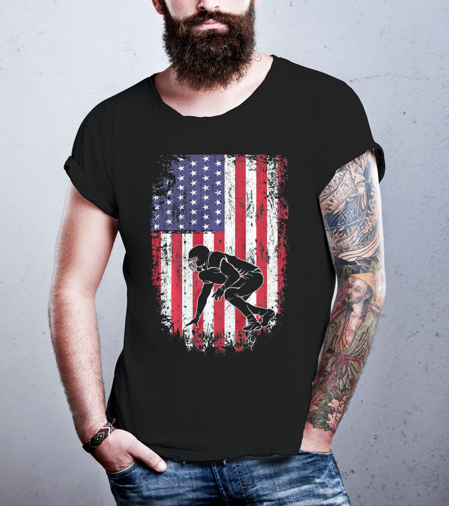 Football Lineman American Flag Vintage Grunge T-Shirt