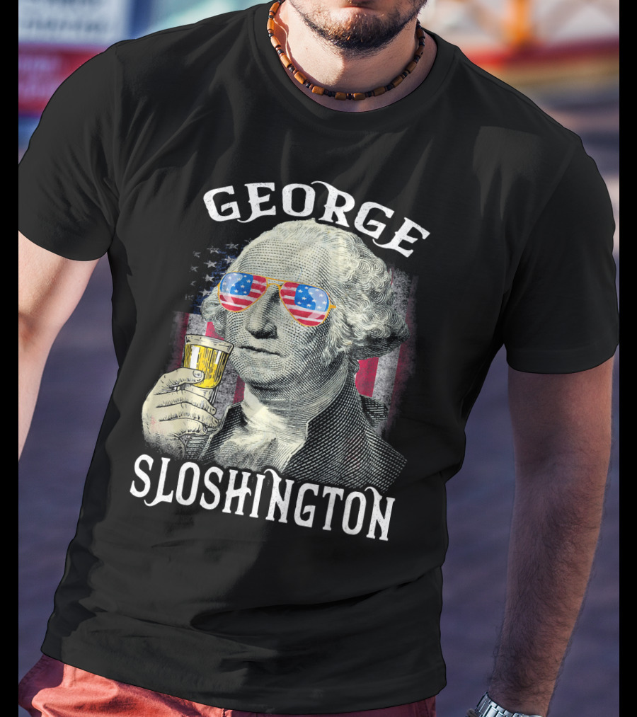 George Sloshington American Flag Sunglasses Beer T-Shirt