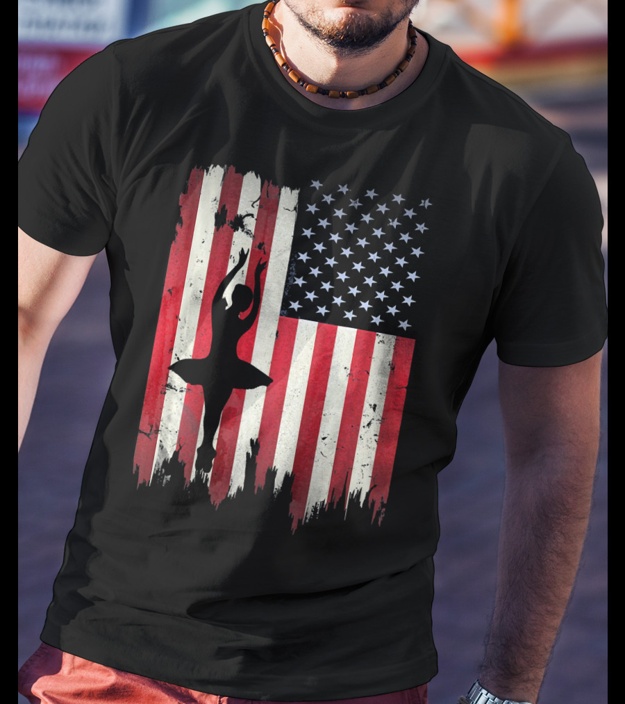 Ballerina Silhouette With American Flag Ballet USA T-Shirt