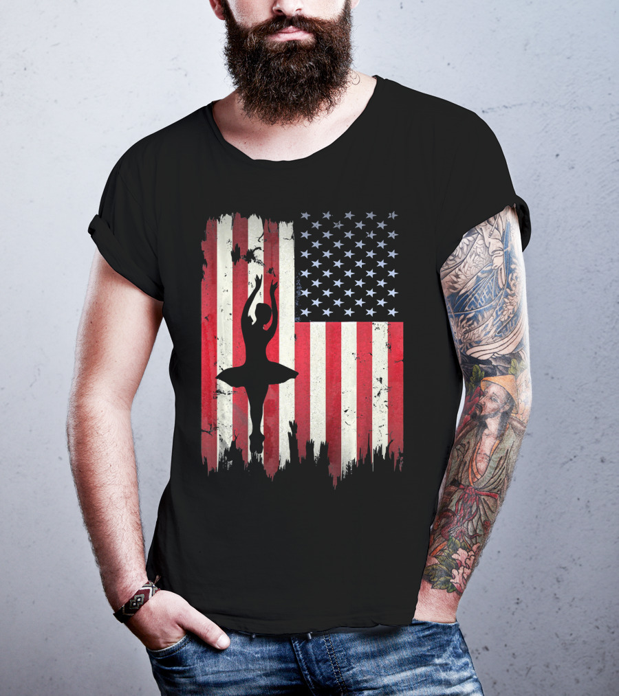 Ballerina Silhouette With American Flag Ballet USA T-Shirt