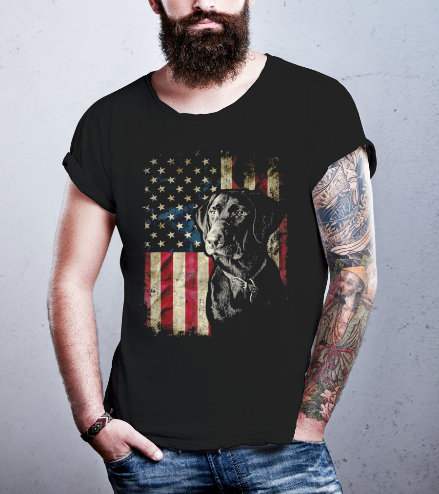 Patriotic Labrador Retriever With American Flag Background T-Shirt