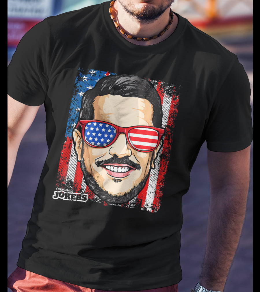Impractical Jokers Patriotic Sal American Flag Sunglasses And Smiling Face T-Shirt